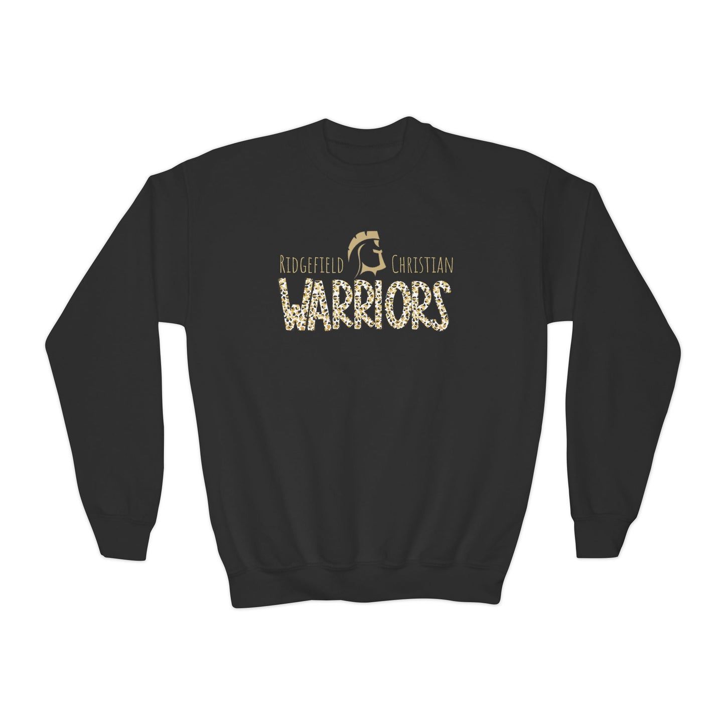 Youth Crewneck Sweatshirt — Ridgefield Christian Warriors Leopard Glitter Design