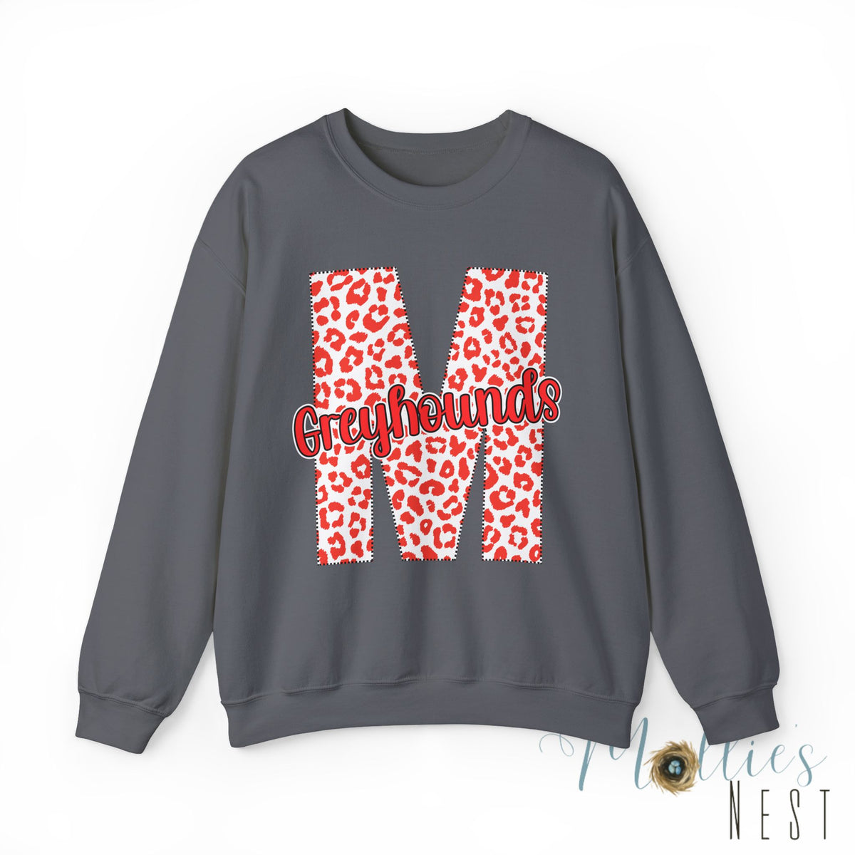 Adult. Marmaduke Greyhounds Leopard Print Initial M Crewneck Sweatshirt