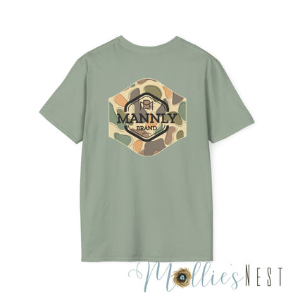 Camo Graphic Tee for the Outdoorsy Man, Unisex Softstyle T-Shirt. MANNLY BRAND
