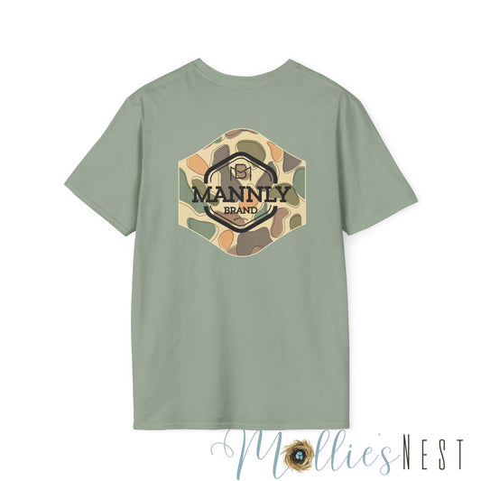 Camo Graphic Tee for the Outdoorsy Man, Unisex Softstyle T-Shirt. MANNLY BRAND
