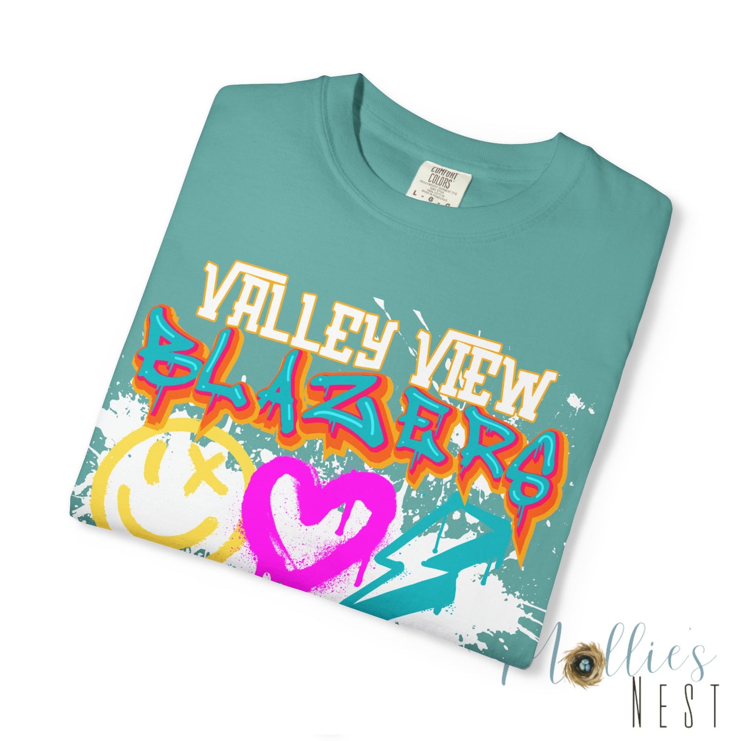 Valley View Blazers Graffiti Tee — Neon Heart, Smile & Lightning Shirt