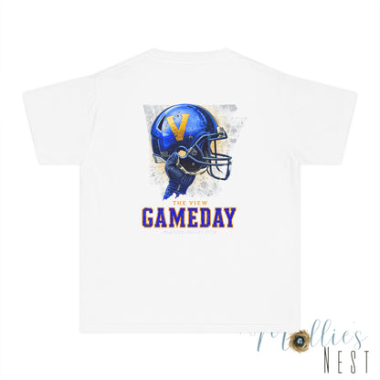 YOUTH. The View Gameday Football T-Shirt — Blue Helmet Vintage Style. MANNLY BRAND