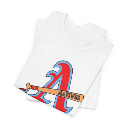 Natives Baseball Tee — Retro A with Tomahawk Graphic