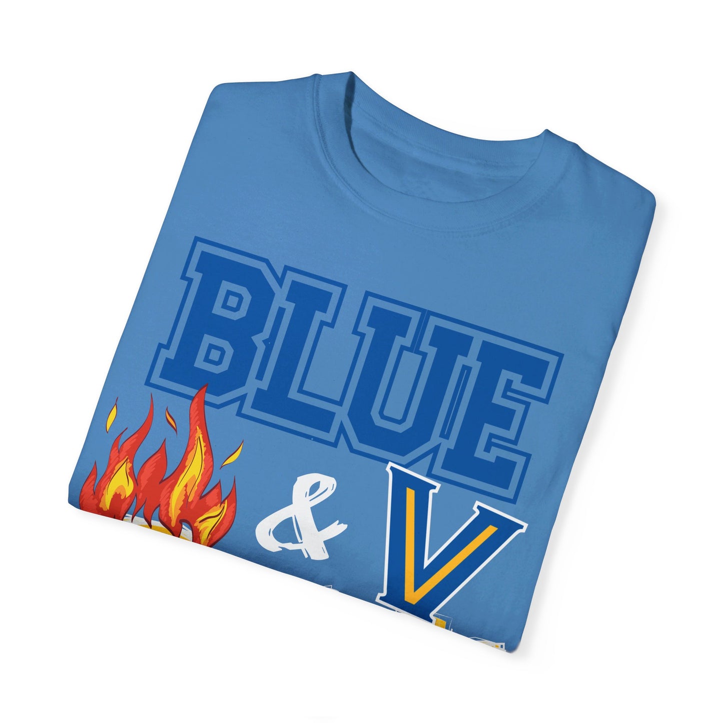 Unisex Blue & Gold Flame. Comfort ColorsT-shirt