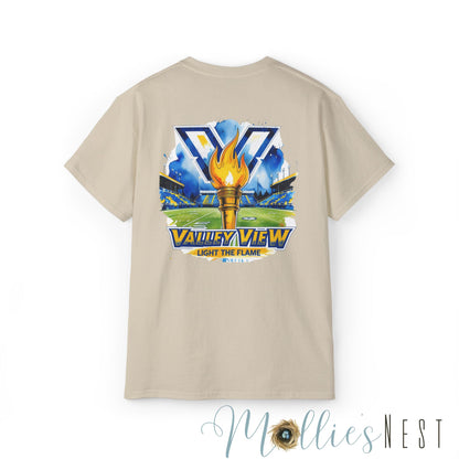 ADULT. Valley View Light the Flame Unisex Cotton Tee, Casual T-Shirt - Football - School Spirit