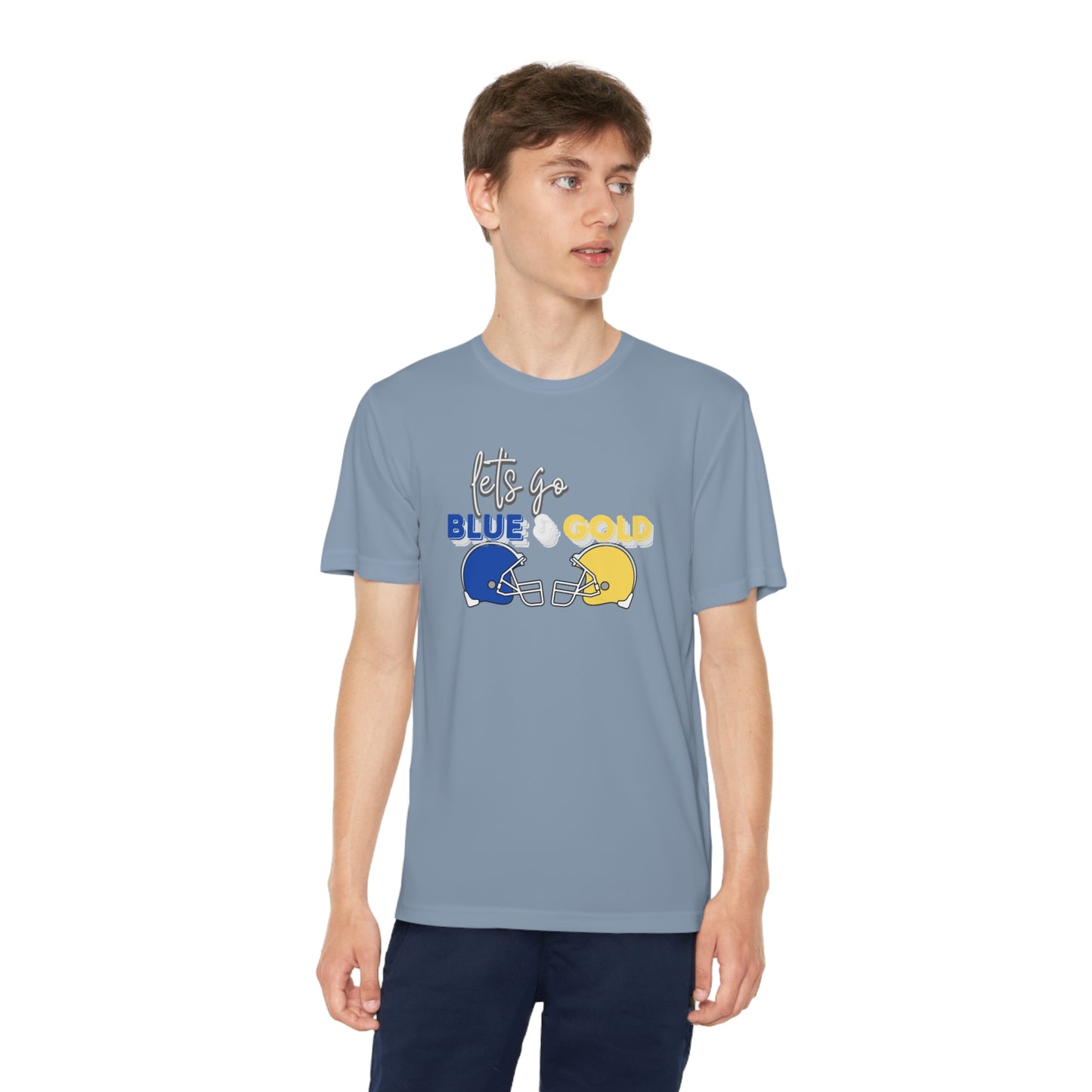 Youth Blue & Gold Football. DRIFIT Competitor Tee