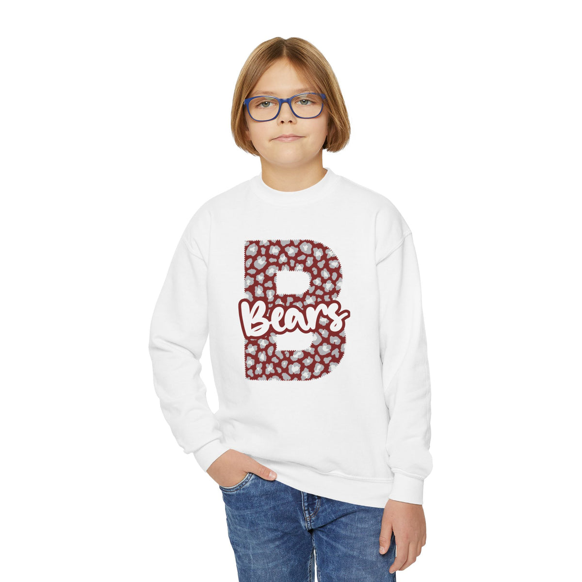 Youth Barton Bears. Crewneck Sweatshirt – Varsity B Bears Spirit Design