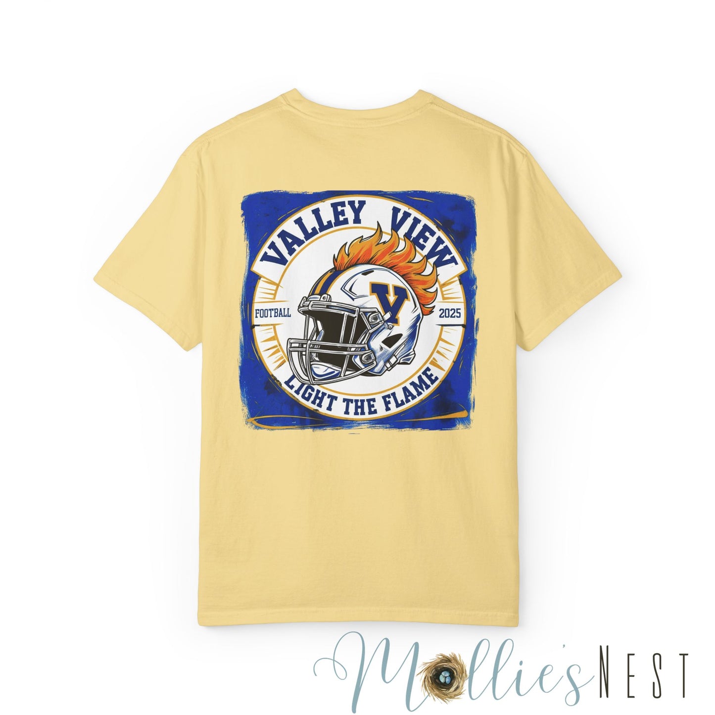 Valley View Light the Flame Football Helmet T-Shirt | Unisex Garment-Dyed Tee for Football Fans, Game Day Shirt, Sports Apparel, Casual Wear