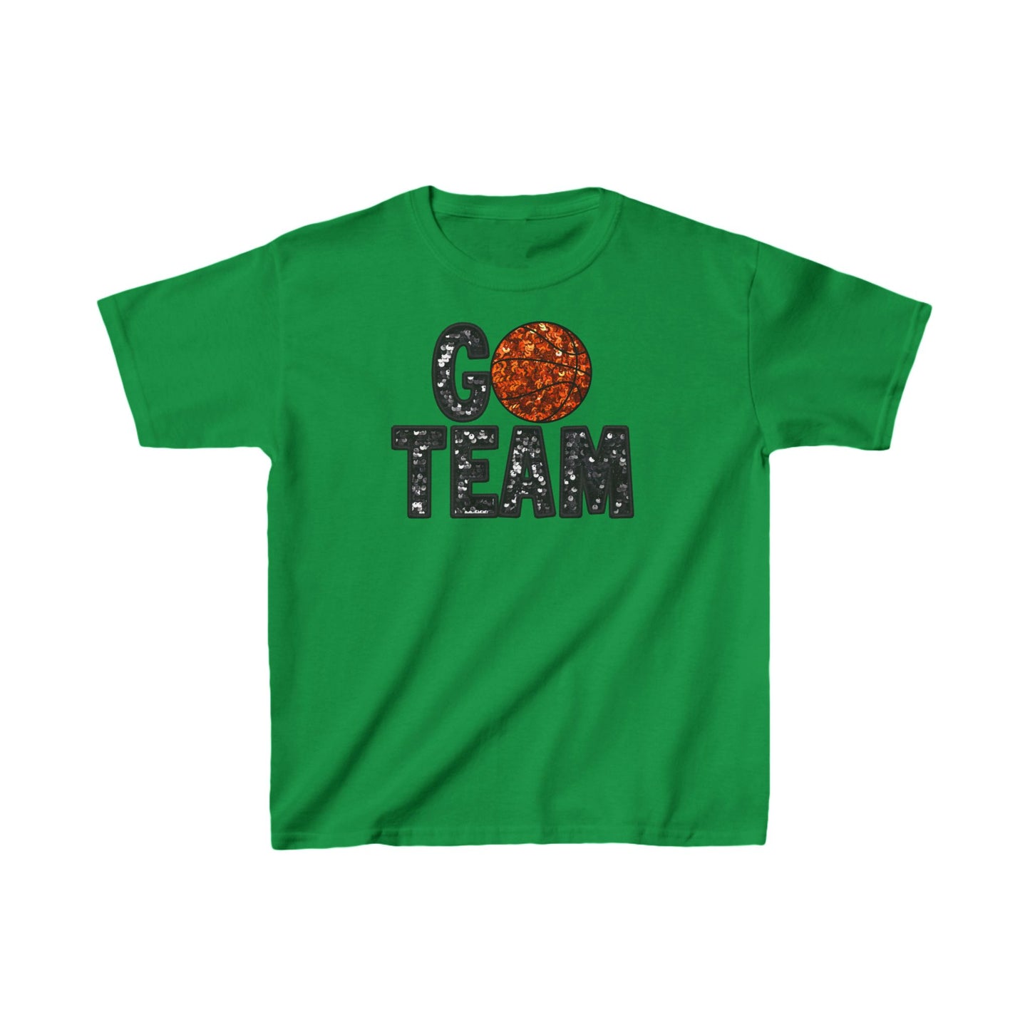 Kids Heavy Cotton™ Tee. FAUX SEQUIN Basketball