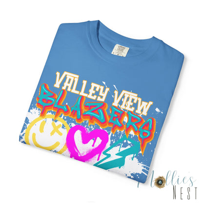 Valley View Blazers Graffiti Tee — Neon Heart, Smile & Lightning Shirt