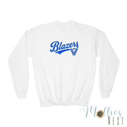 Blazers Youth Crewneck Sweatshirt – Retro Script Team Logo in Royal Blue