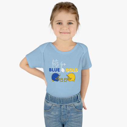 Infant Baby Rib Bodysuit. Blue & Gold