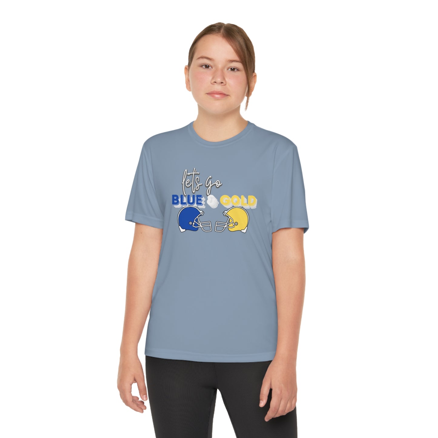 Youth Blue & Gold Football. DRIFIT Competitor Tee