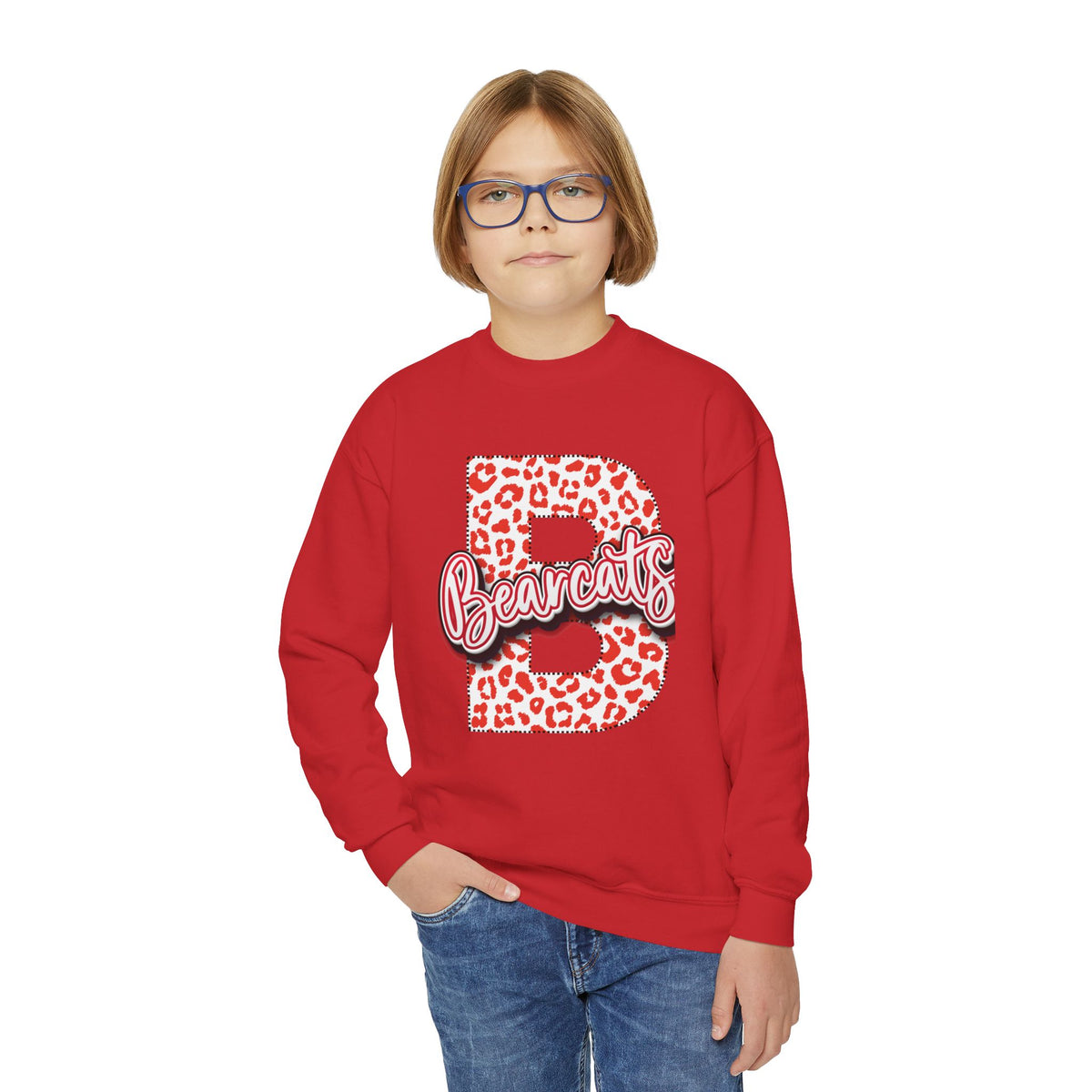 Youth. Brookland Bearcats Leopard B Youth Crewneck Sweatshirt