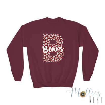 Youth Barton Bears. Crewneck Sweatshirt – Varsity B Bears Spirit Design