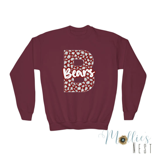 Youth Barton Bears. Crewneck Sweatshirt – Varsity B Bears Spirit Design