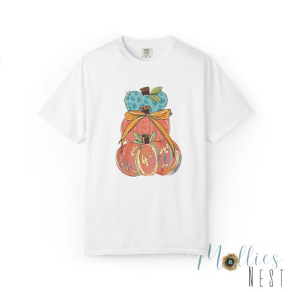 Pumpkin Stack T-Shirt — Handpainted Fall Pumpkin Stack Graphic Tee
