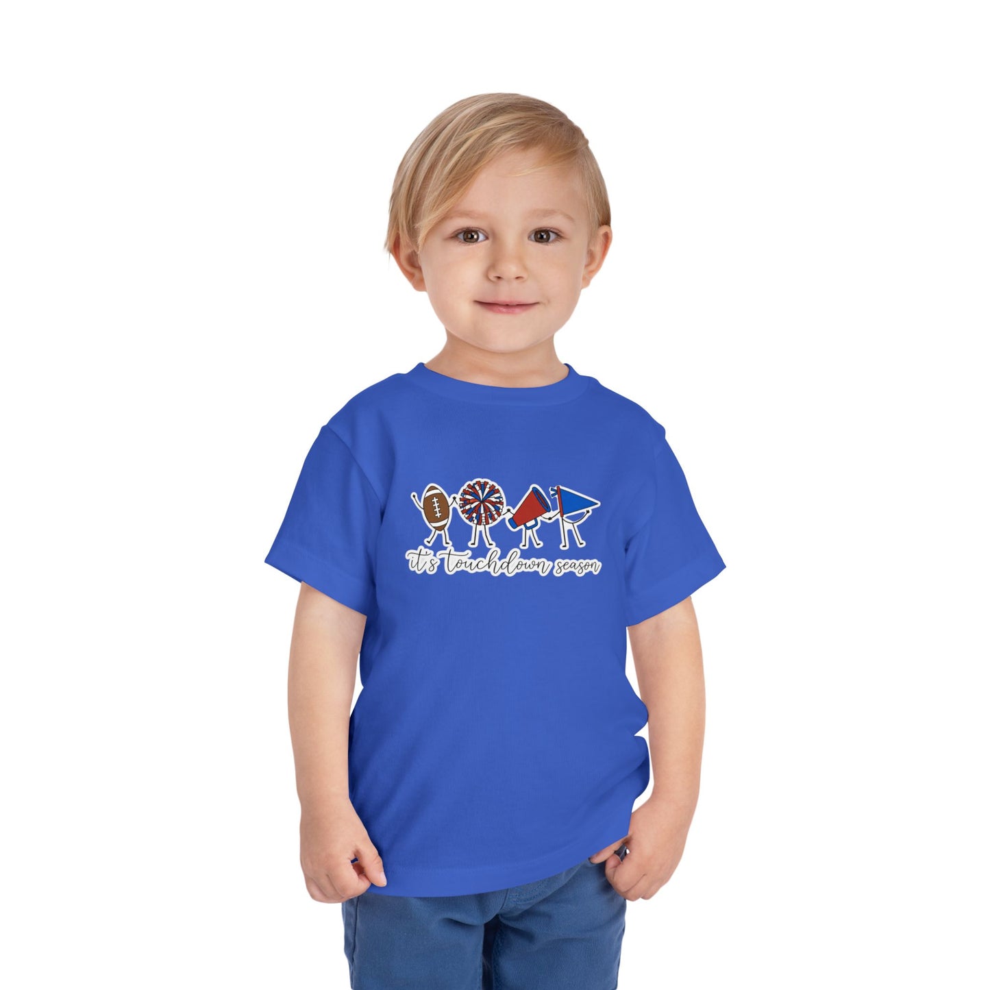 Toddler Football Tee "It's Touchdown Season" – Red/Blue Game Day Shirt