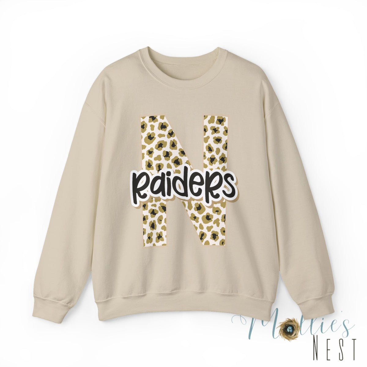 Nettleton Raiders Leopard Initial N Crewneck Sweatshirt. ADULT
