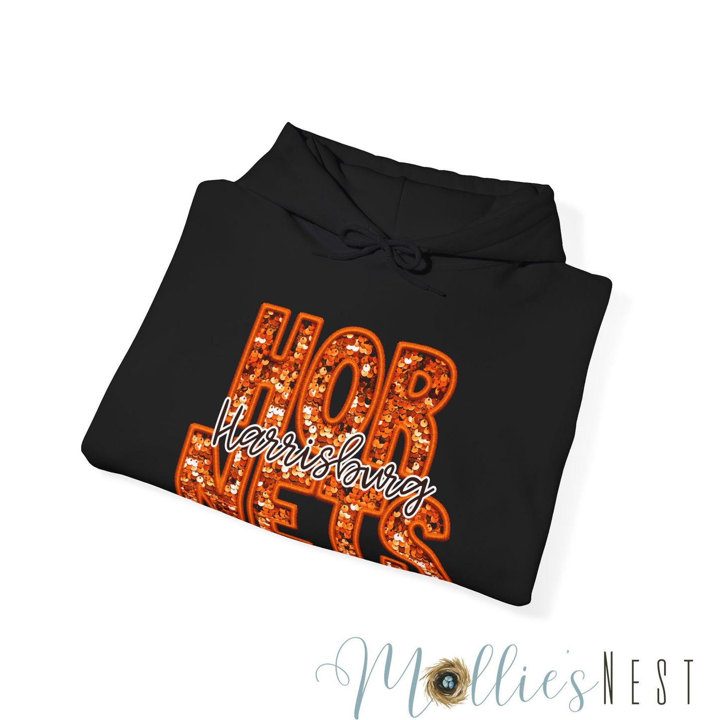 Unisex Heavy Blend™ Hooded Sweatshirt. HARRISBURG HORNET FAUX SEQUIN