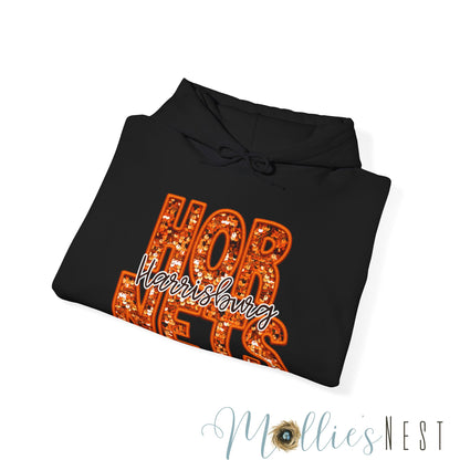 Unisex Heavy Blend™ Hooded Sweatshirt. HARRISBURG HORNET FAUX SEQUIN