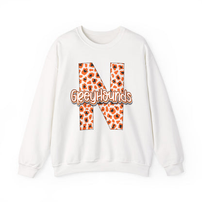 ADULT. Newport Greyhounds Leopard Print Letter N Crewneck Sweatshirt