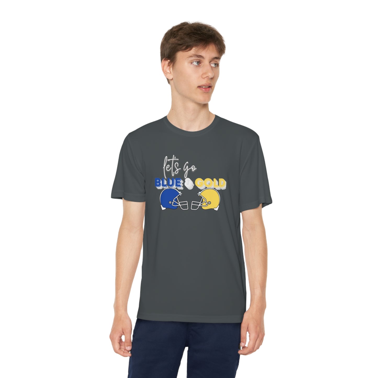 Youth Blue & Gold Football. DRIFIT Competitor Tee