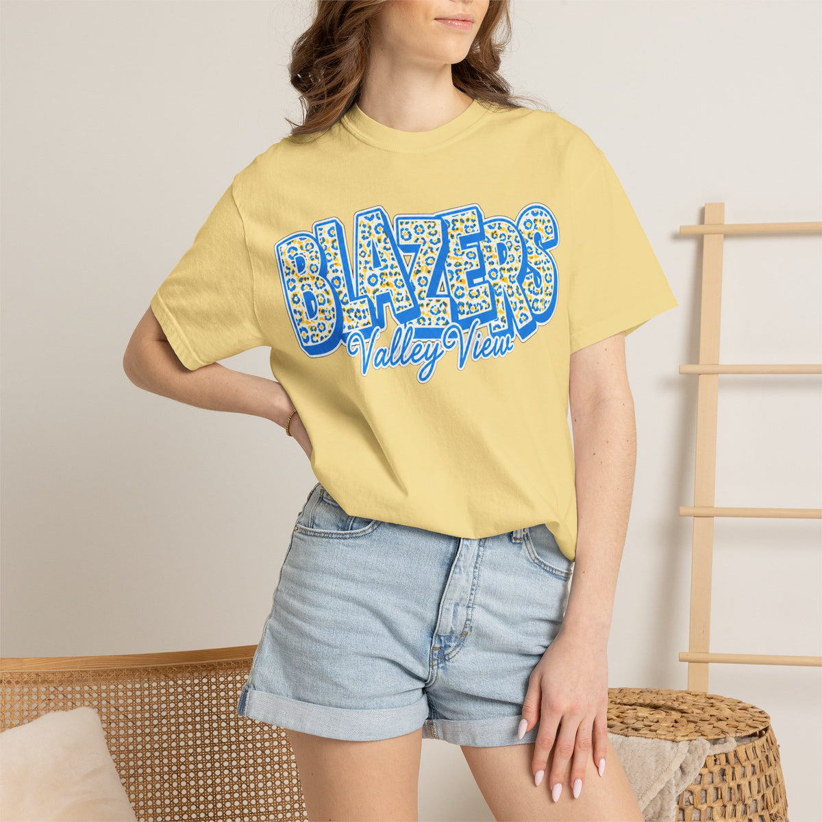 ADULT. Blazers Valley View Leopard Print T-Shirt - Stacked font