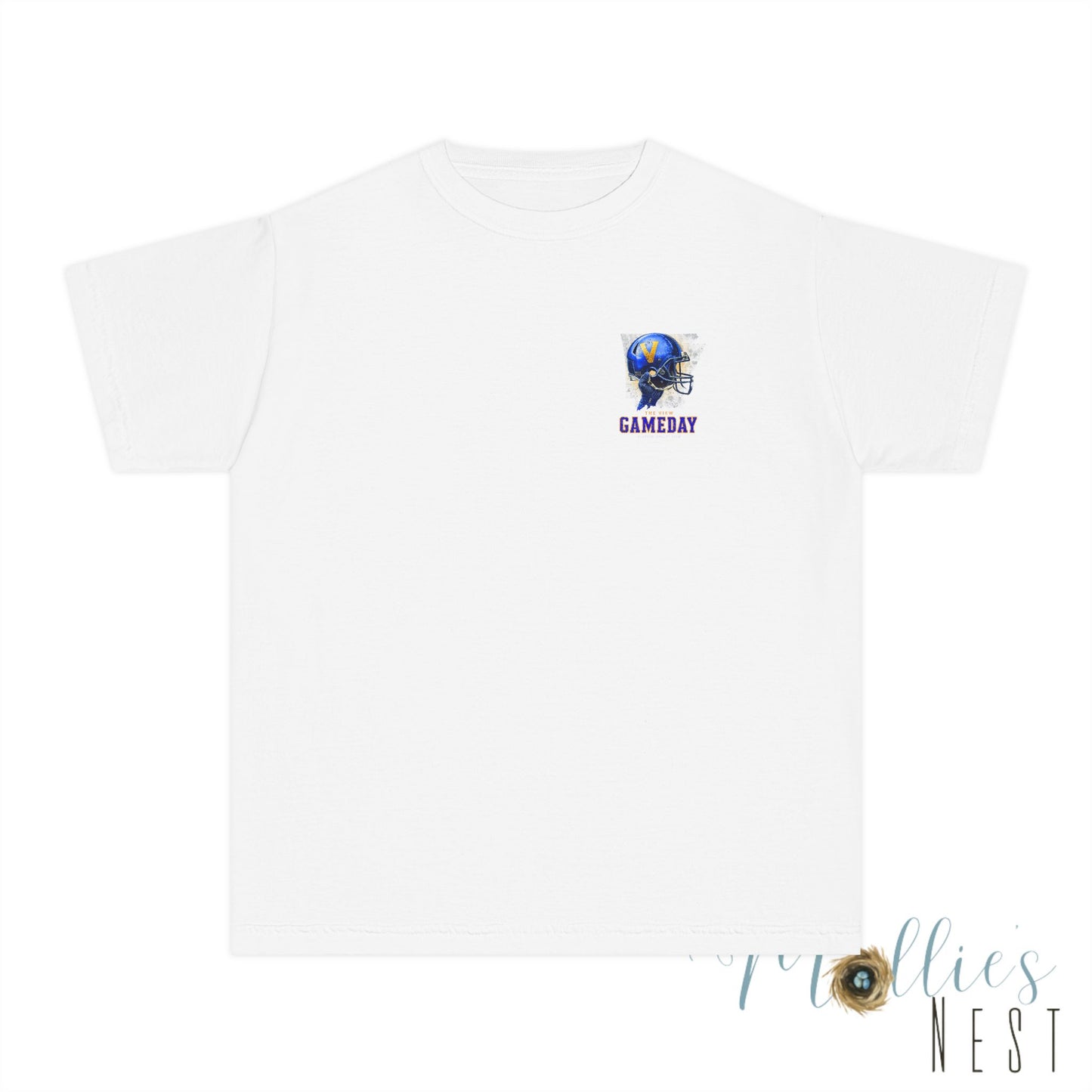 YOUTH. The View Gameday Football T-Shirt — Blue Helmet Vintage Style. MANNLY BRAND