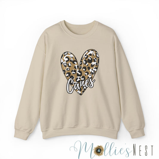 Canes. Leopard Heart. Heavy Blend™ Crewneck Sweatshirt