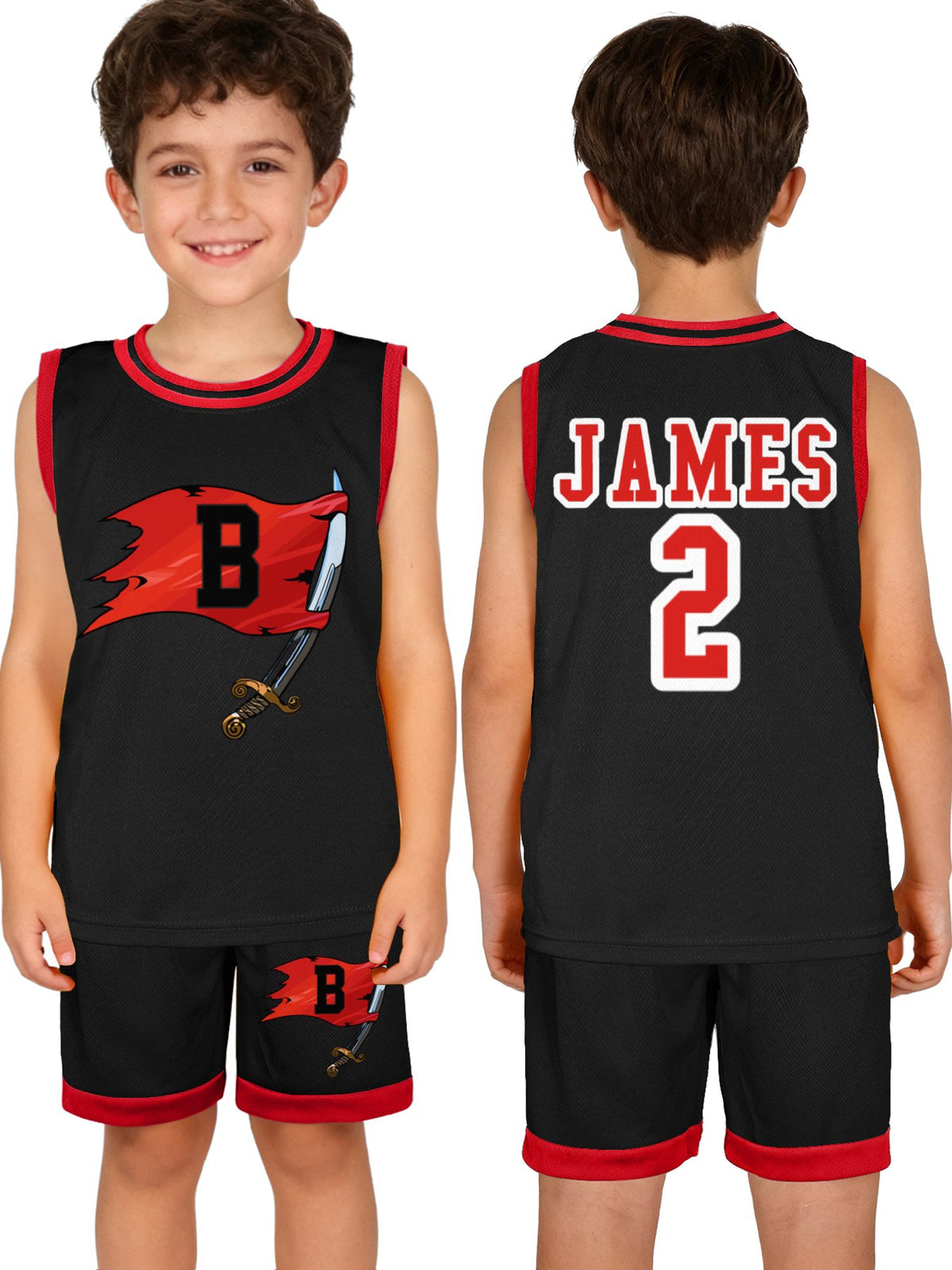 Branson Pirates. CUSTOM - Children's Basketball Jersey Set(Dual-sided Printing)