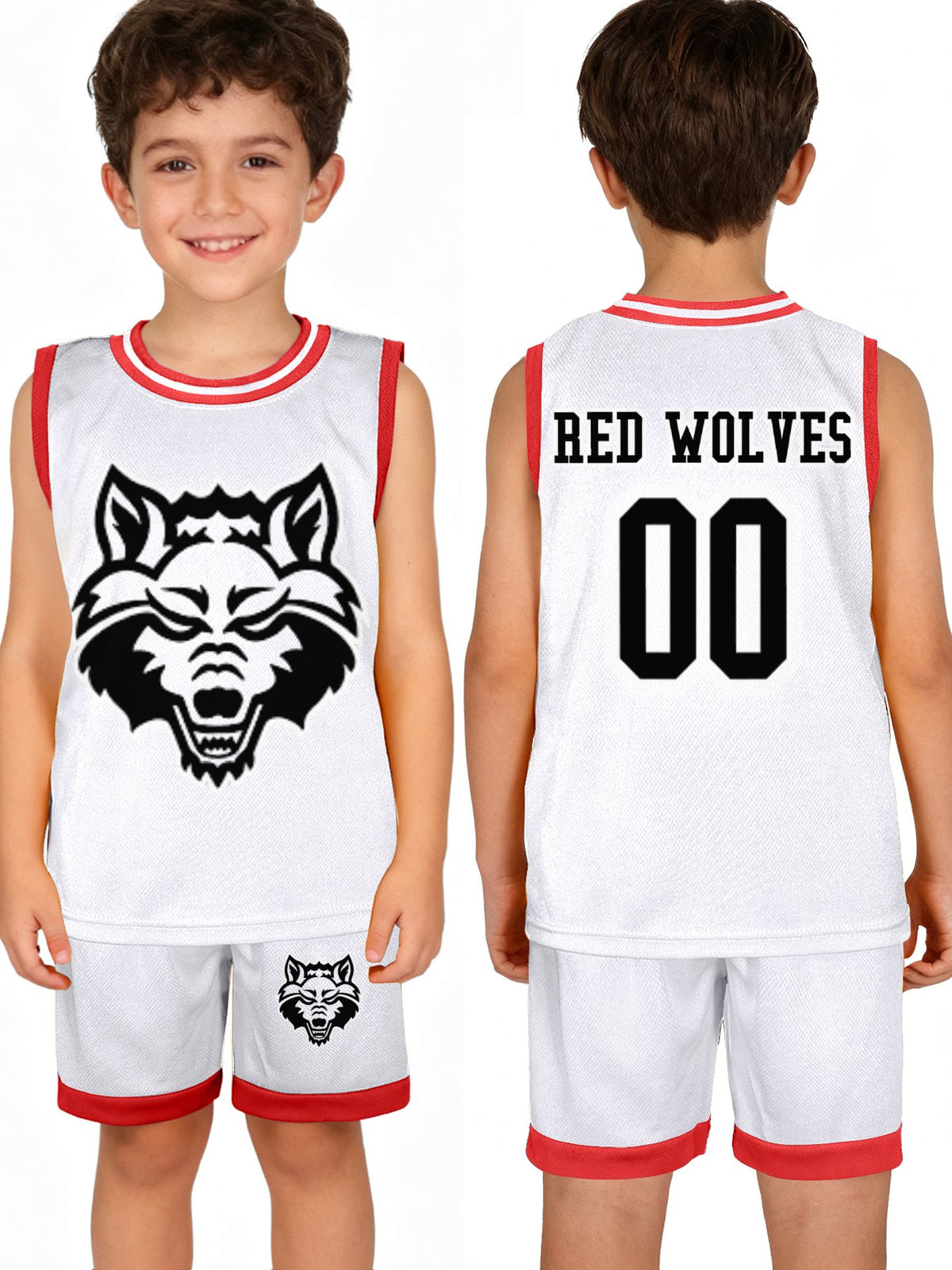 Red Wolves Children's Basketball Jersey Set