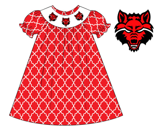 PO8 - Red Wolves Smocked Dress