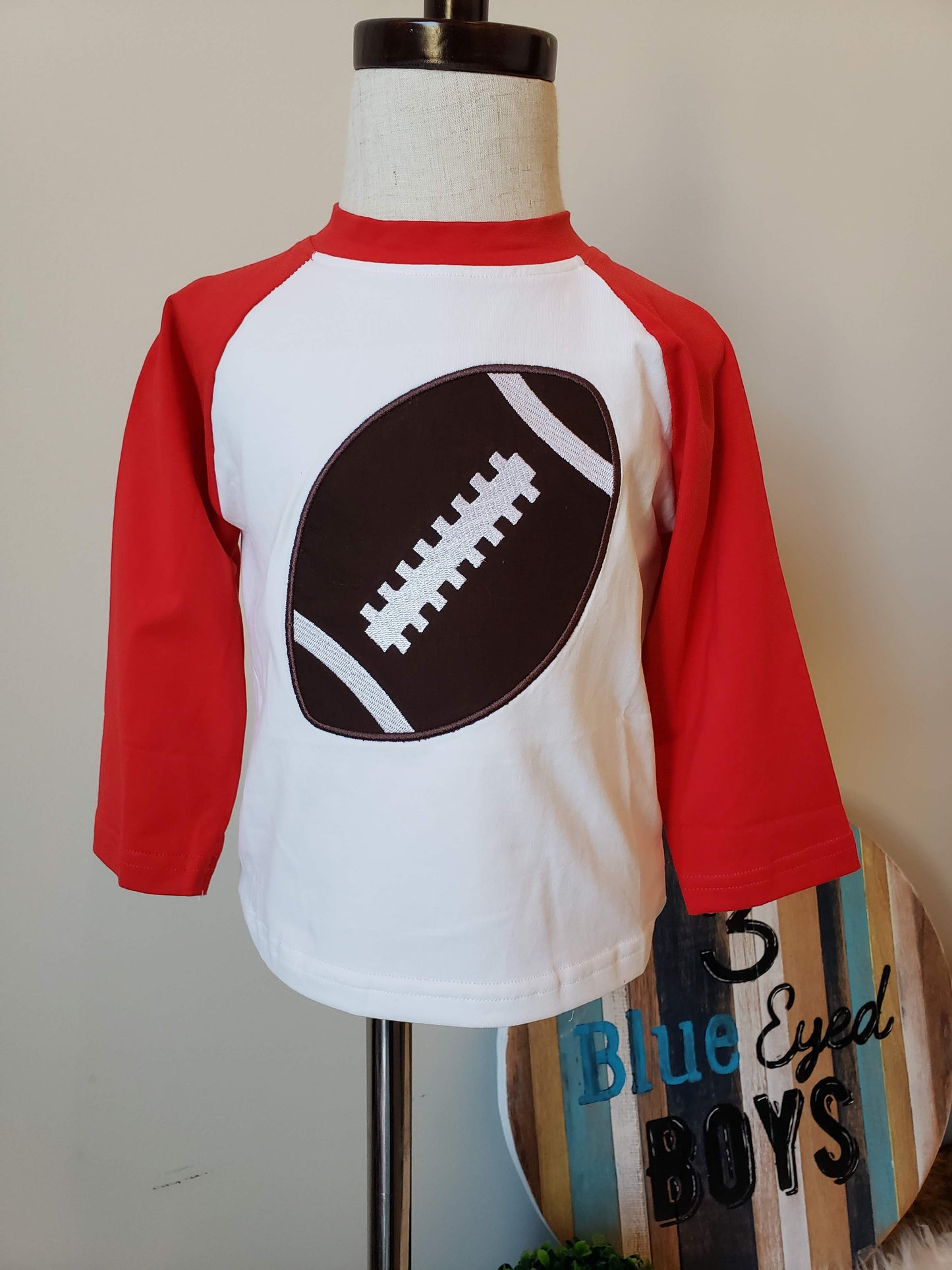 Preorder- Red & White Football Applique Shirt