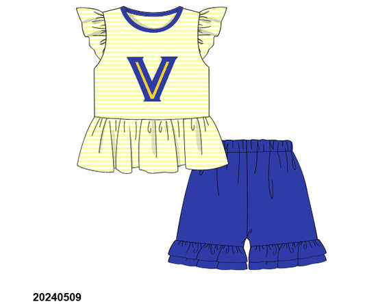 Preorder - Valley View Smocked Striped Knit Ruffled Short Set School Spirit