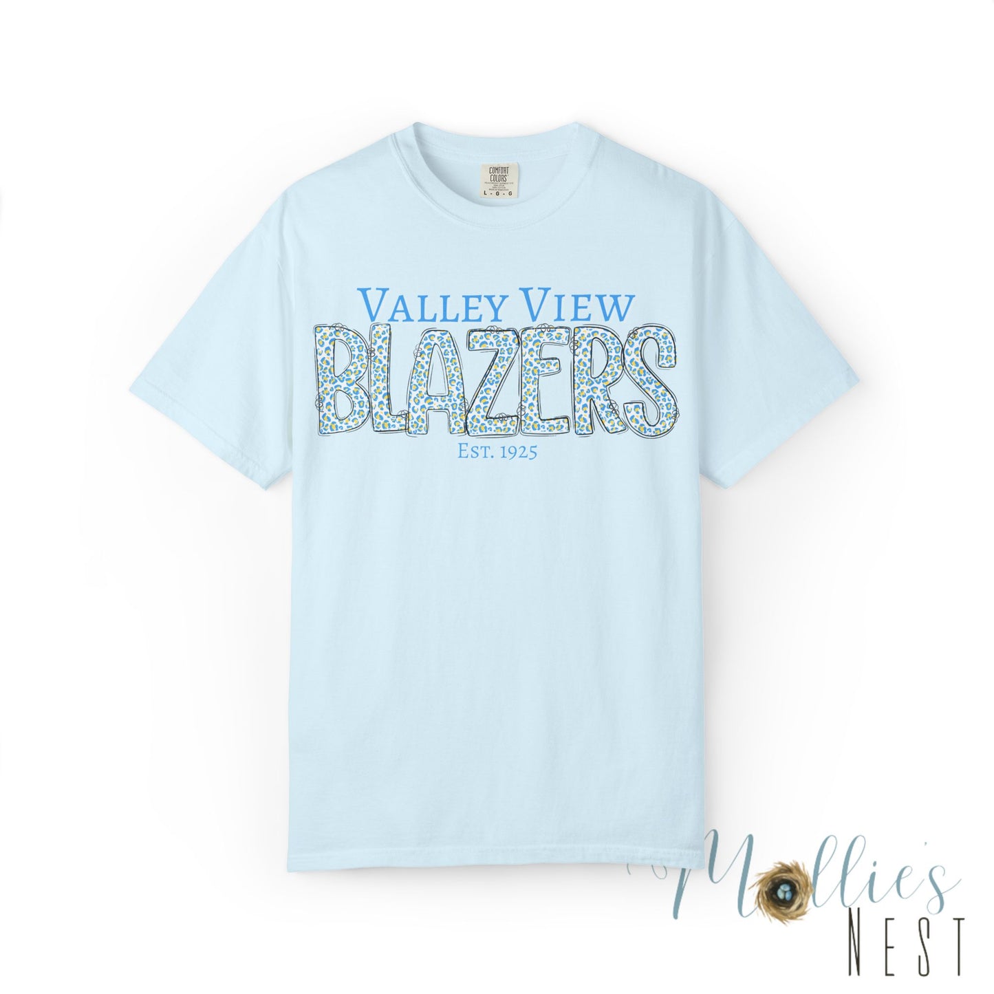 Blazers Blue Leopard Letters — 'Valley View Blazers' Comfort Colors T-Shirt