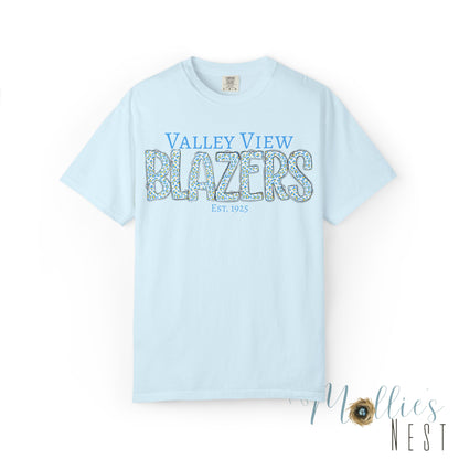 Blazers Blue Leopard Letters — 'Valley View Blazers' Comfort Colors T-Shirt