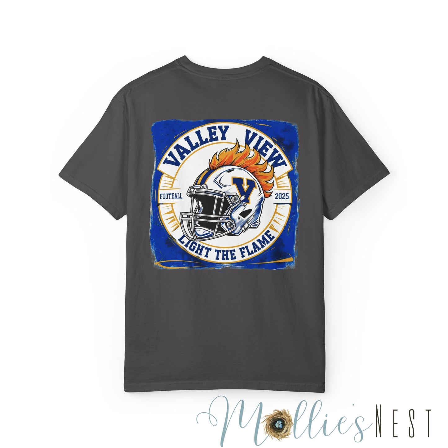 Valley View Light the Flame Football Helmet T-Shirt | Unisex Garment-Dyed Tee for Football Fans, Game Day Shirt, Sports Apparel, Casual Wear