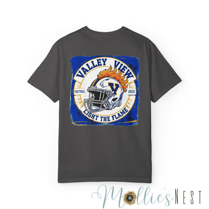 Valley View Light the Flame Football Helmet T-Shirt | Unisex Garment-Dyed Tee for Football Fans, Game Day Shirt, Sports Apparel, Casual Wear