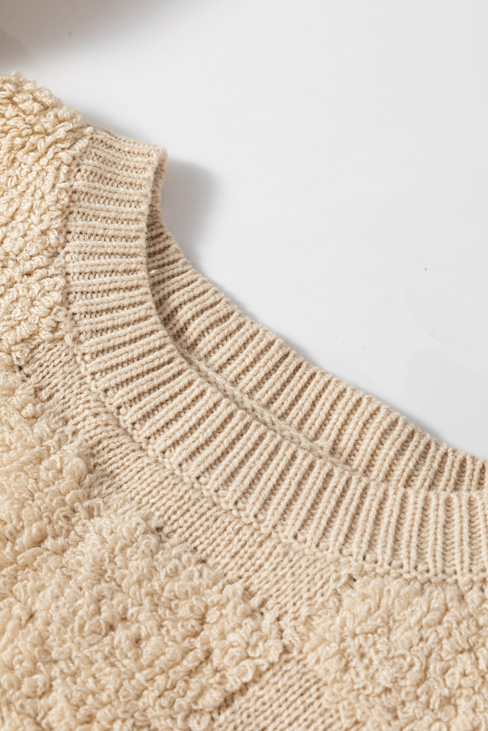 Checkered Sherpa Crew Neck Loose Sweater