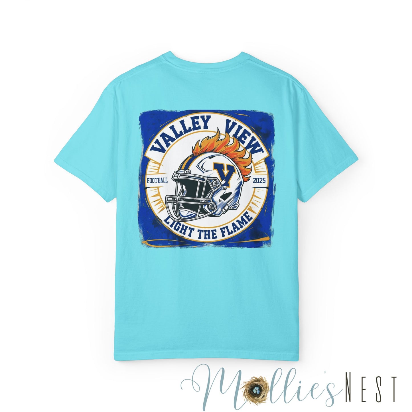 Valley View Light the Flame Football Helmet T-Shirt | Unisex Garment-Dyed Tee for Football Fans, Game Day Shirt, Sports Apparel, Casual Wear