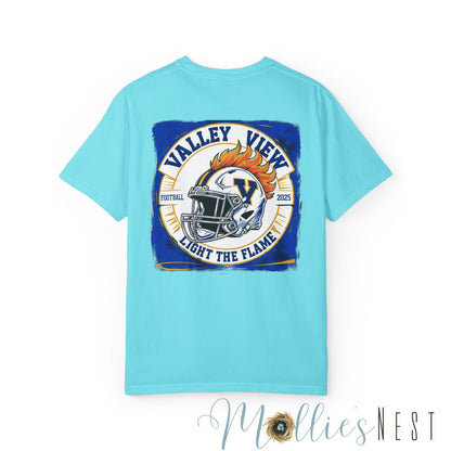 Valley View Light the Flame Football Helmet T-Shirt | Unisex Garment-Dyed Tee for Football Fans, Game Day Shirt, Sports Apparel, Casual Wear