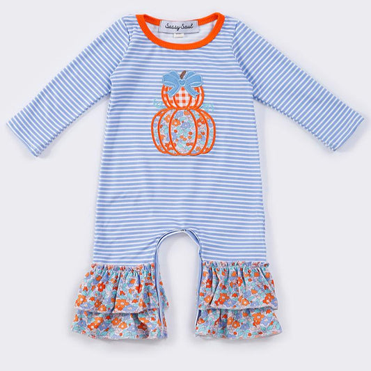 Blue Striped Pumpkin Romper