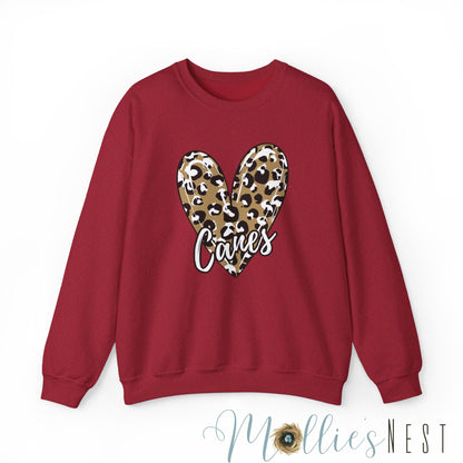 Canes. Leopard Heart. Heavy Blend™ Crewneck Sweatshirt