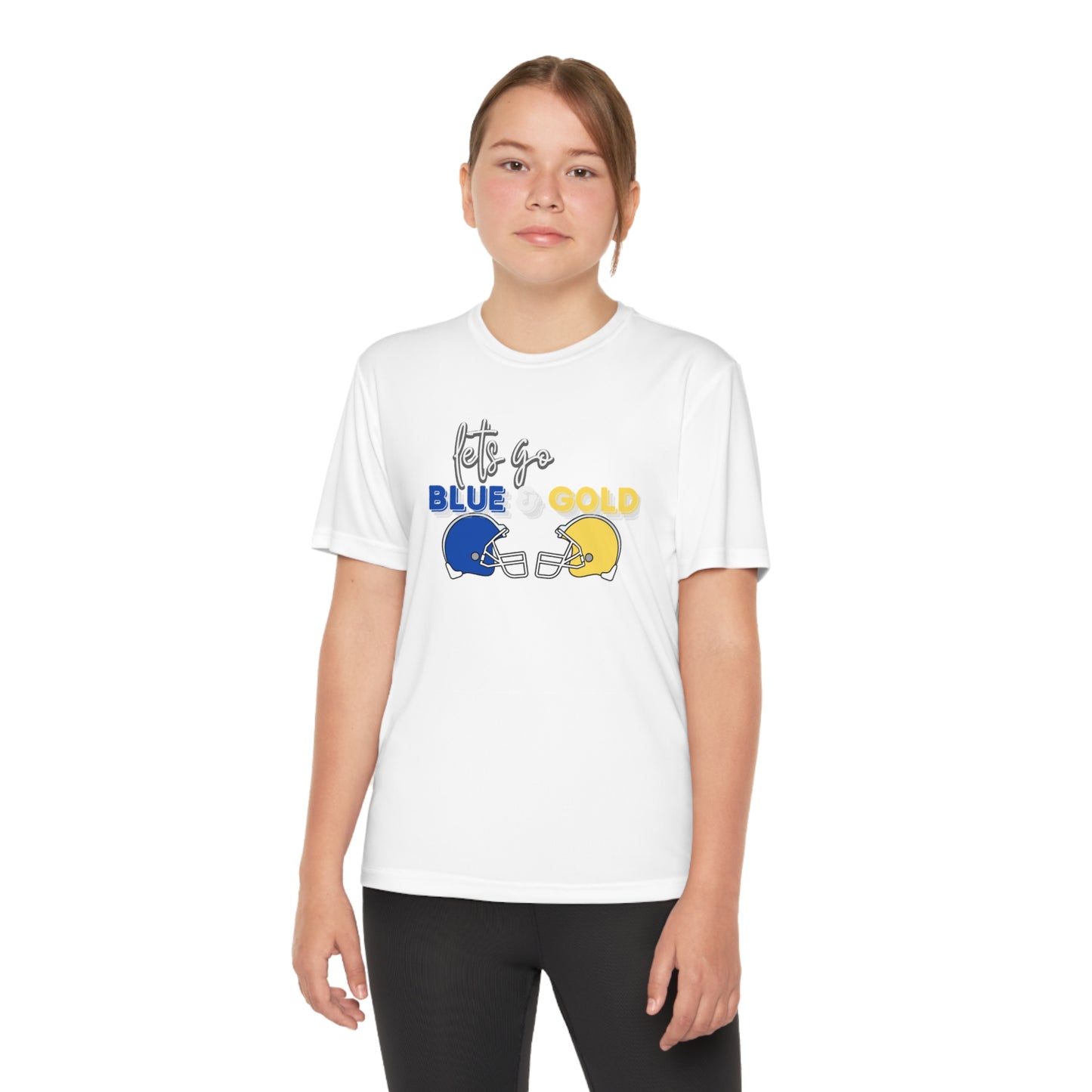 Youth Blue & Gold Football. DRIFIT Competitor Tee