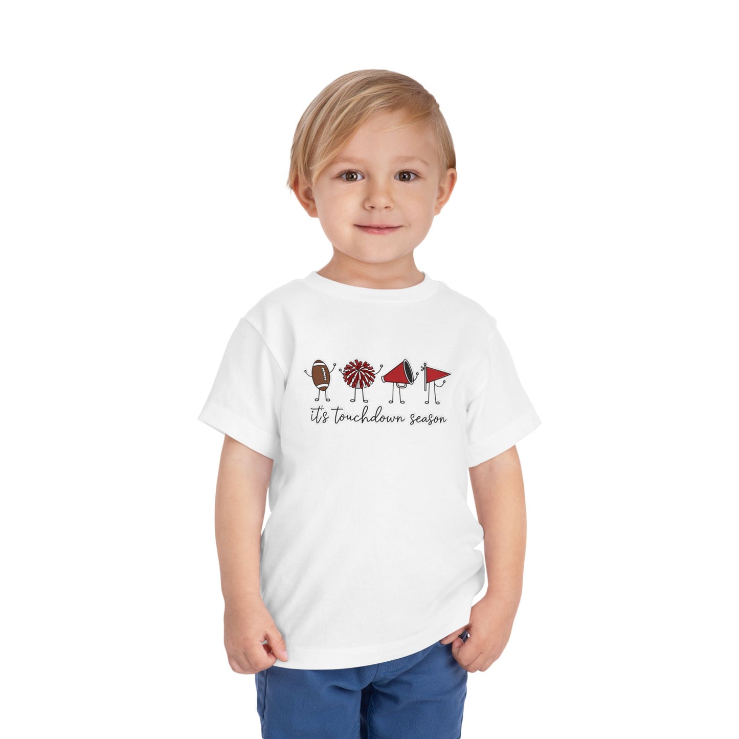Toddler Football "It's Touchdown Season" Short Sleeve Tee (Red/Black)