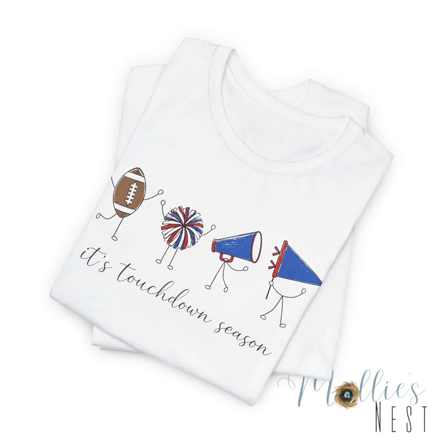 Touchdown Season Football Tee — Red & Blue Short Sleeve Bella Canvas