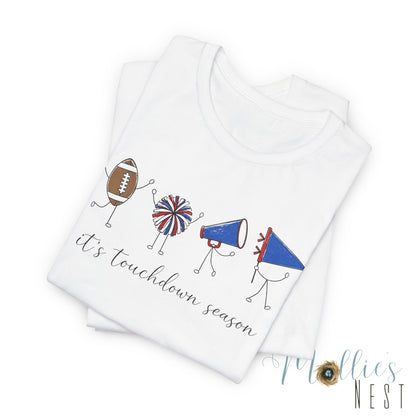 Touchdown Season Football Tee — Red & Blue Short Sleeve Bella Canvas