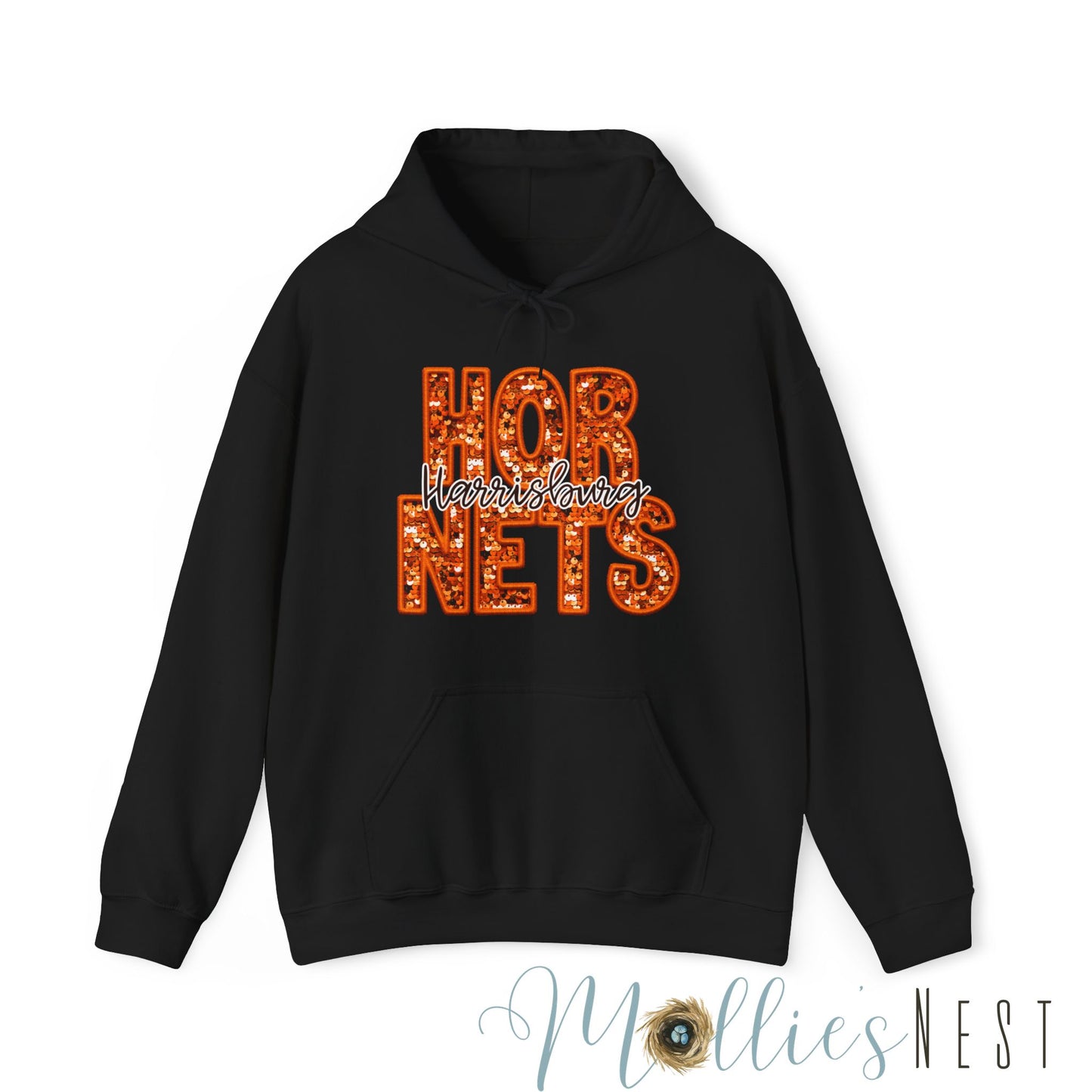 Unisex Heavy Blend™ Hooded Sweatshirt. HARRISBURG HORNET FAUX SEQUIN