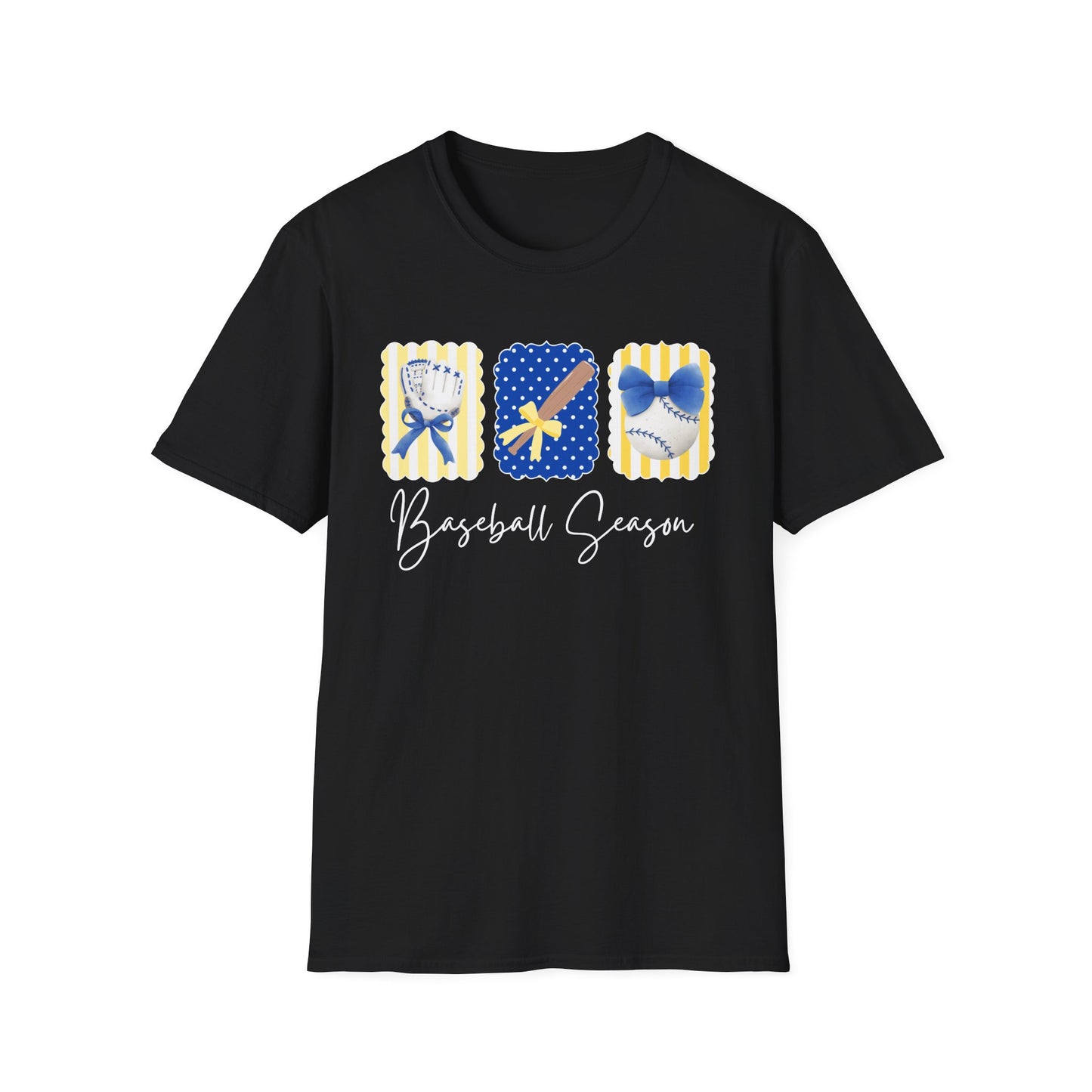 Baseball Season T-Shirt — Cute Bat, Glove & Cap Graphic